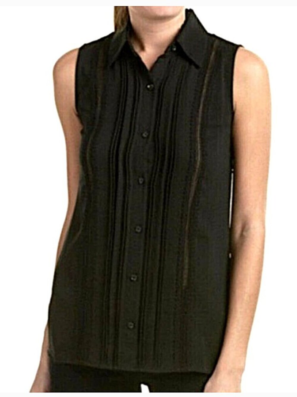 Cabi 3266 Jagger Blouse Lace Top Sleeveless Collared Button Front Black size M